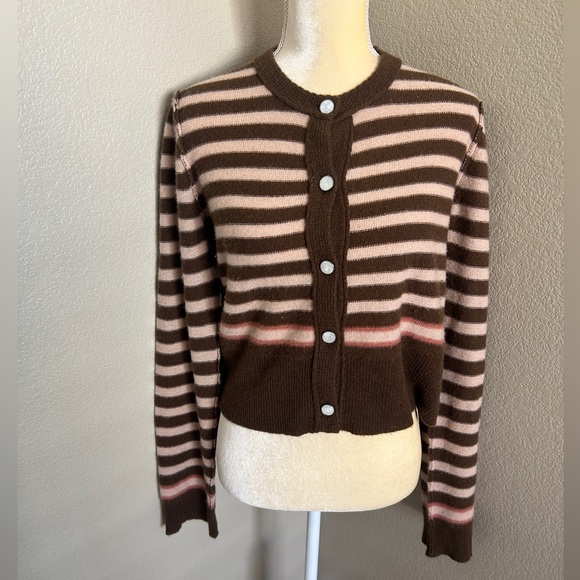 Urban Outfitters Sweaters - Free people 100 % cashmere Brown & Pink Striped Button Cardigan size L